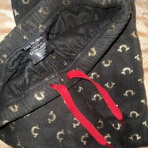 True Religion Black Pajama Pants with Gold and Red Accents